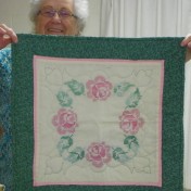 Beautiful table runner and a beautiful lady, Meredith Willcox!